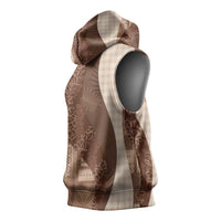 Polynesian Tribal Pattern Patchwork Picturesque Sleeveless Hoodie Mocha LT7 - Polynesian Pride