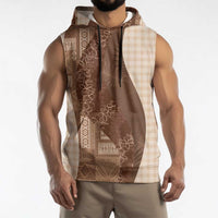 Polynesian Tribal Pattern Patchwork Picturesque Sleeveless Hoodie Mocha LT7 - Polynesian Pride