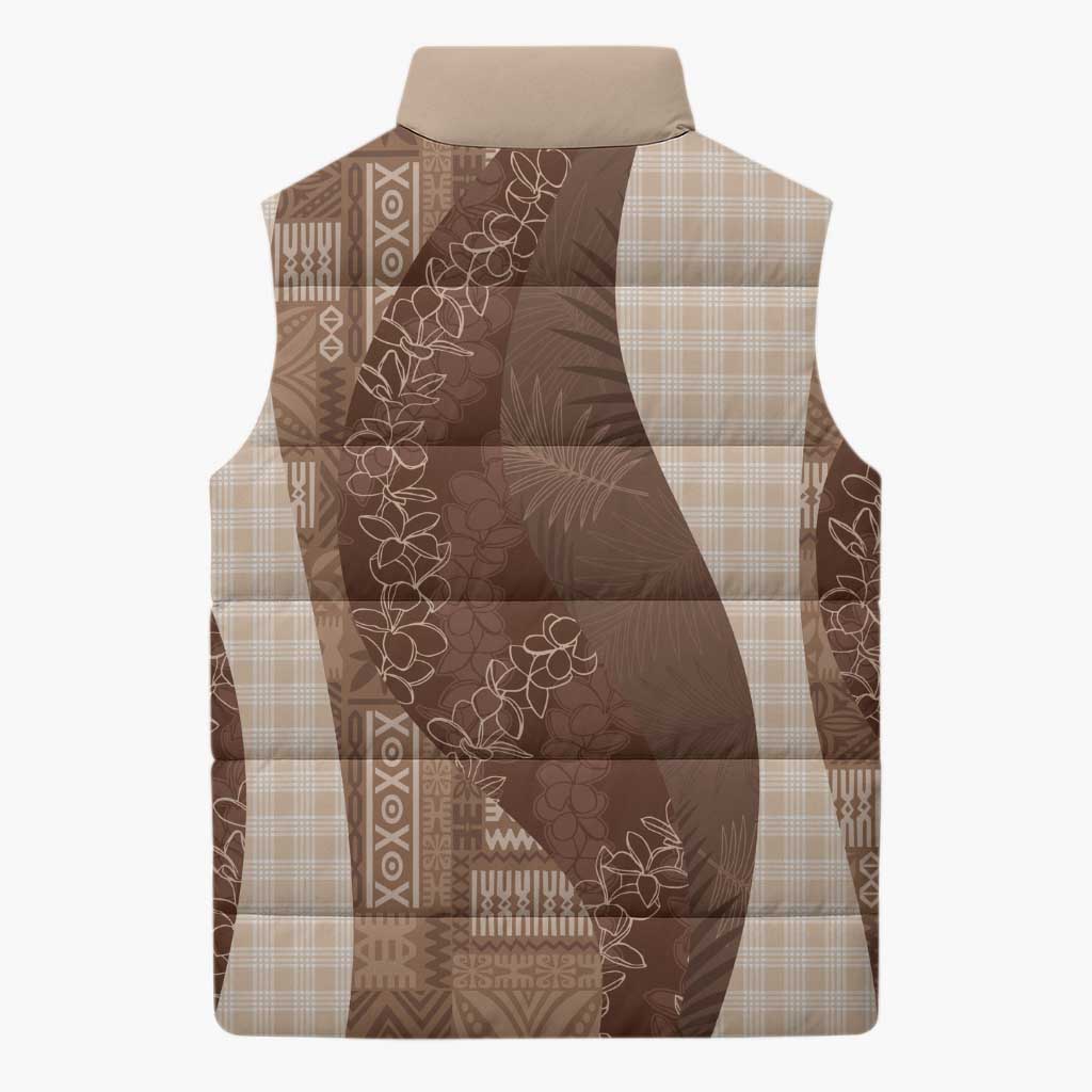 Polynesian Tribal Pattern Patchwork Picturesque Sleeveless Puffer Jacket Mocha LT7 - Polynesian Pride