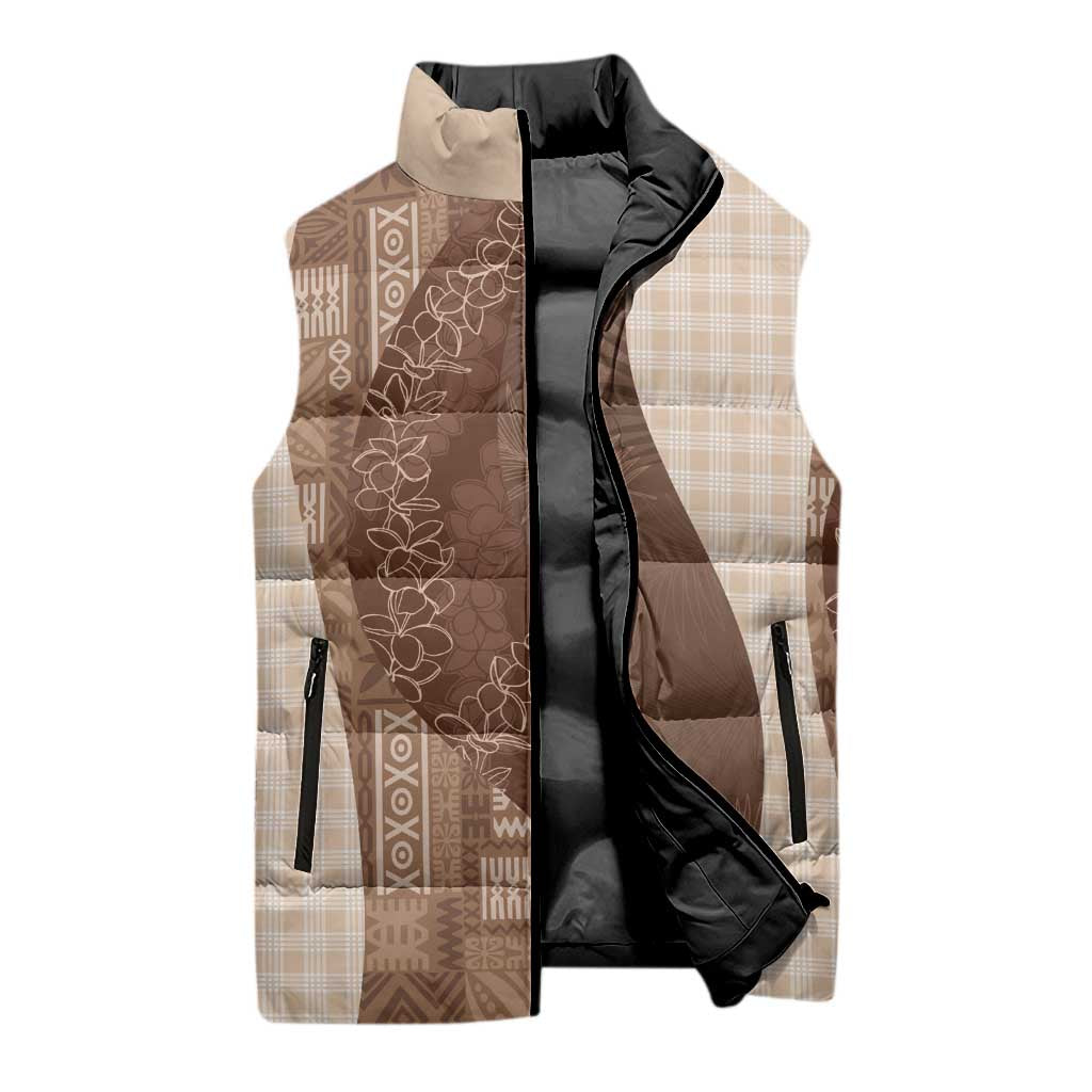 Polynesian Tribal Pattern Patchwork Picturesque Sleeveless Puffer Jacket Mocha LT7 - Polynesian Pride