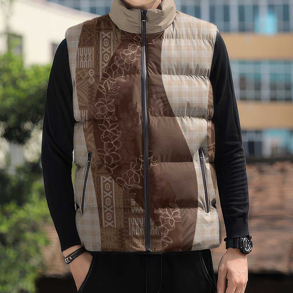 Polynesian Tribal Pattern Patchwork Picturesque Sleeveless Puffer Jacket Mocha LT7 - Polynesian Pride