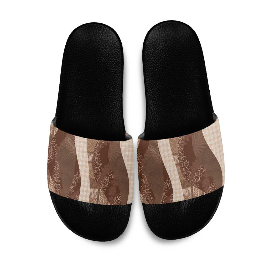 Polynesian Tribal Pattern Patchwork Picturesque Slide Sandals Mocha LT7 Mocha - Polynesian Pride