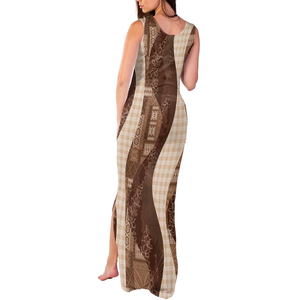 Polynesian Tribal Pattern Patchwork Picturesque Tank Maxi Dress Mocha LT7 - Polynesian Pride