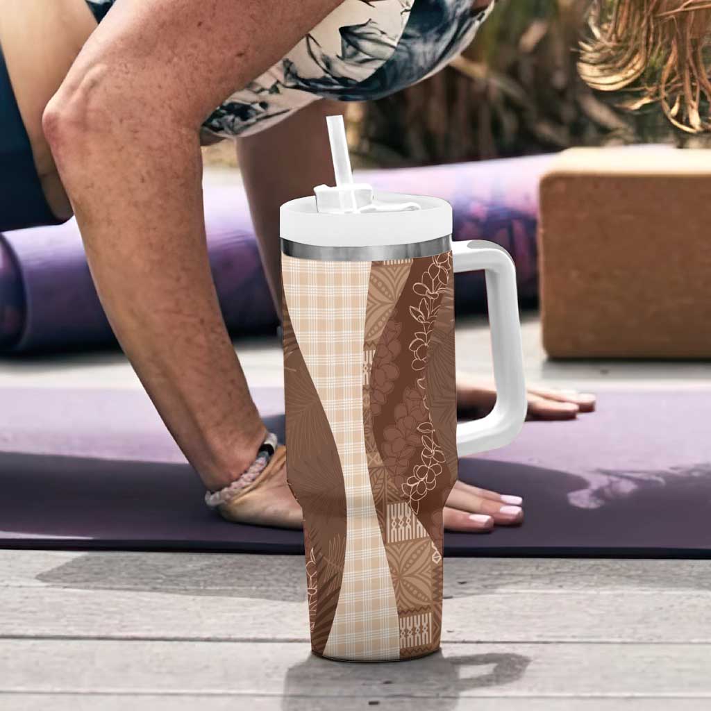 Polynesian Tribal Pattern Patchwork Picturesque Tumbler With Handle Mocha LT7 - Polynesian Pride
