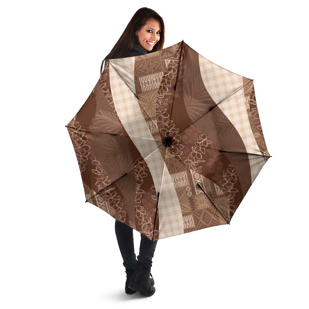 Polynesian Tribal Pattern Patchwork Picturesque Umbrella Mocha LT7 - Polynesian Pride