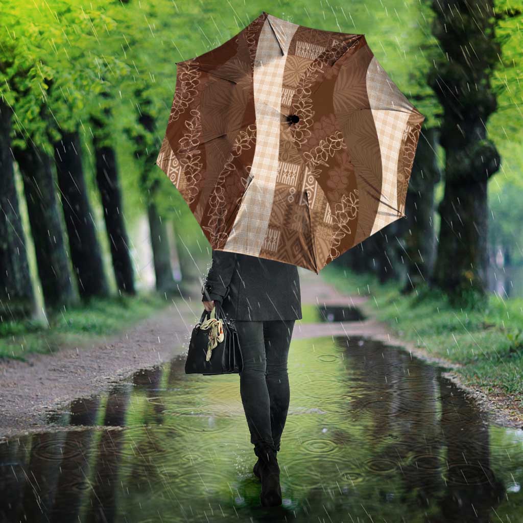 Polynesian Tribal Pattern Patchwork Picturesque Umbrella Mocha LT7 - Polynesian Pride