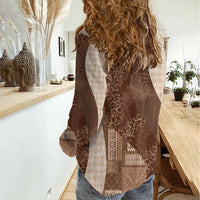 Polynesian Tribal Pattern Patchwork Picturesque Women Casual Shirt Mocha LT7 - Polynesian Pride