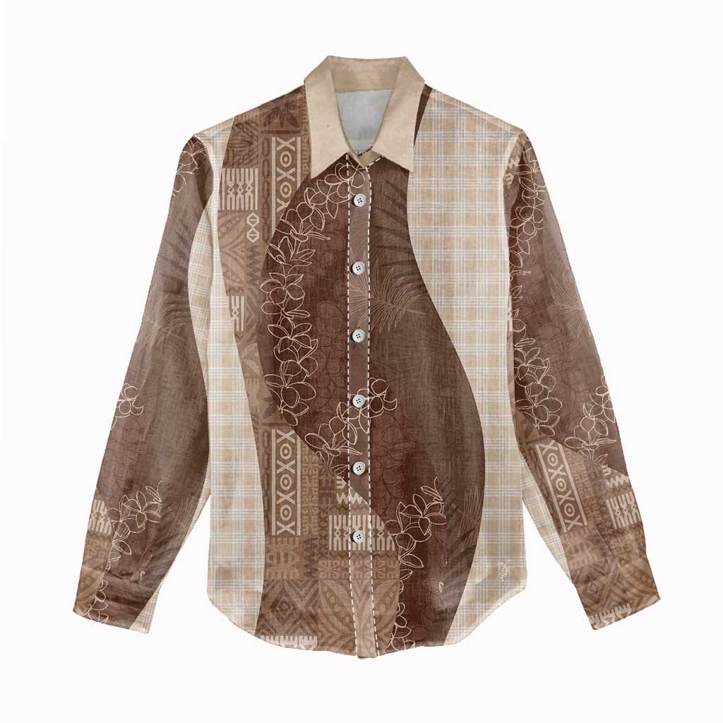 Polynesian Tribal Pattern Patchwork Picturesque Women Casual Shirt Mocha LT7 - Polynesian Pride