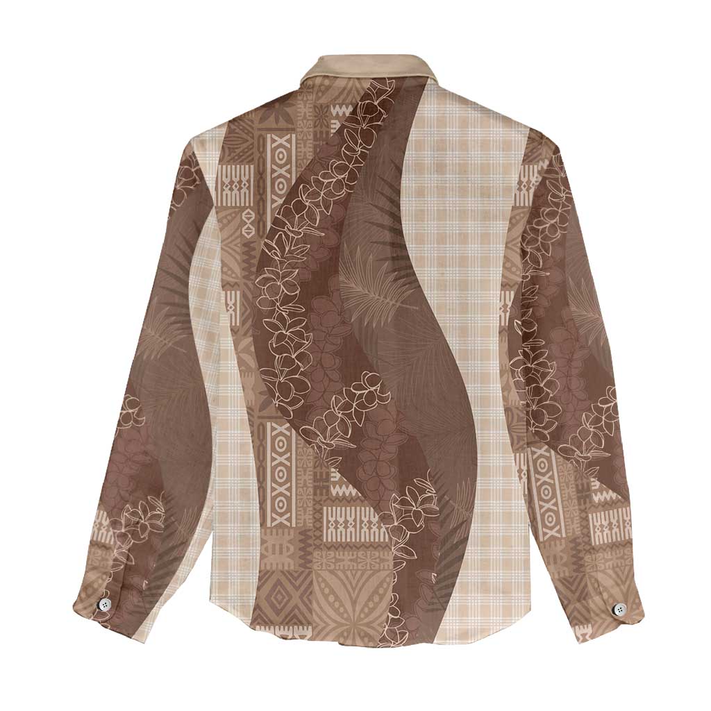 Polynesian Tribal Pattern Patchwork Picturesque Women Casual Shirt Mocha LT7 - Polynesian Pride