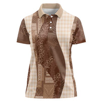Polynesian Tribal Pattern Patchwork Picturesque Women Polo Shirt Mocha LT7 Female Mocha - Polynesian Pride