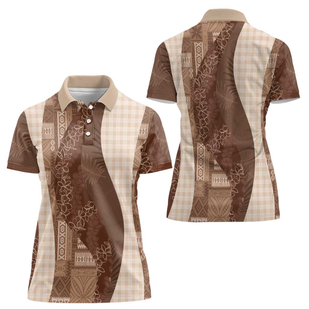 Polynesian Tribal Pattern Patchwork Picturesque Women Polo Shirt Mocha LT7 - Polynesian Pride