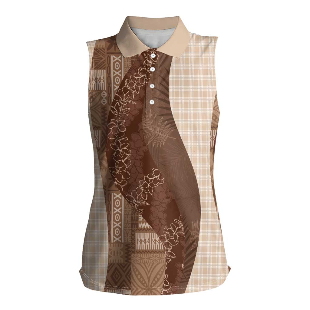 Polynesian Tribal Pattern Patchwork Picturesque Women Sleeveless Polo Shirt Mocha LT7 Female Mocha - Polynesian Pride