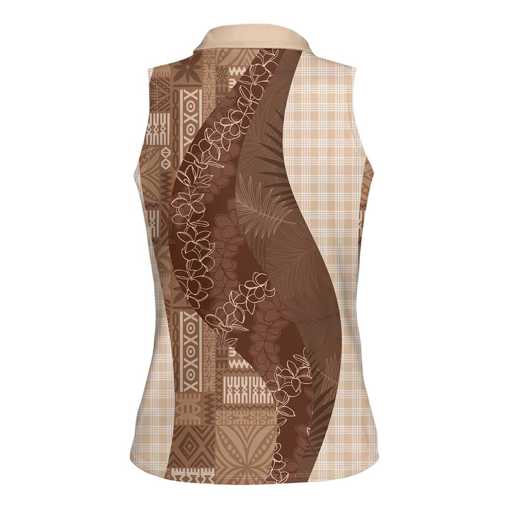 Polynesian Tribal Pattern Patchwork Picturesque Women Sleeveless Polo Shirt Mocha LT7 - Polynesian Pride