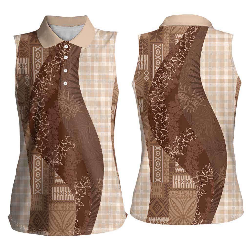 Polynesian Tribal Pattern Patchwork Picturesque Women Sleeveless Polo Shirt Mocha LT7 - Polynesian Pride