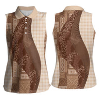 Polynesian Tribal Pattern Patchwork Picturesque Women Sleeveless Polo Shirt Mocha LT7 - Polynesian Pride