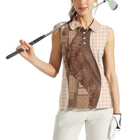 Polynesian Tribal Pattern Patchwork Picturesque Women Sleeveless Polo Shirt Mocha LT7 - Polynesian Pride