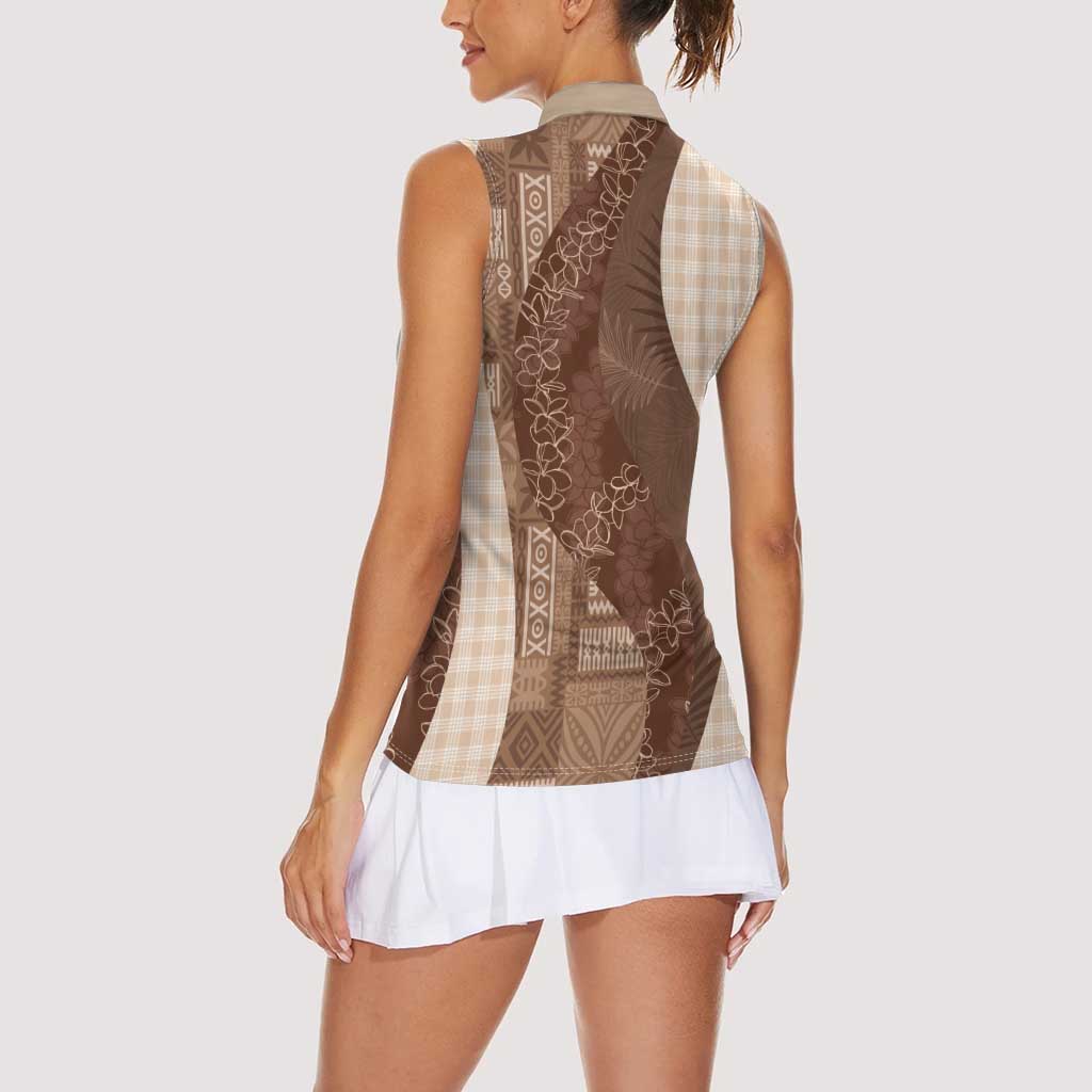Polynesian Tribal Pattern Patchwork Picturesque Women Sleeveless Polo Shirt Mocha LT7 - Polynesian Pride