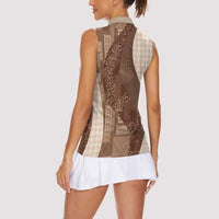 Polynesian Tribal Pattern Patchwork Picturesque Women Sleeveless Polo Shirt Mocha LT7 - Polynesian Pride