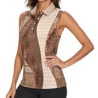 Polynesian Tribal Pattern Patchwork Picturesque Women Sleeveless Polo Shirt Mocha LT7 - Polynesian Pride