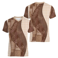 Polynesian Tribal Pattern Patchwork Picturesque Women V-Neck T-Shirt Mocha LT7 - Polynesian Pride