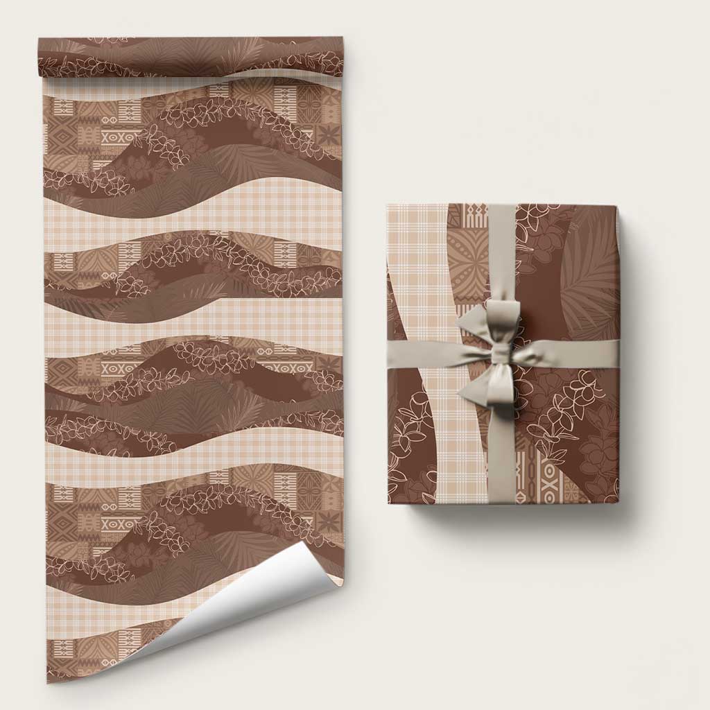 Polynesian Tribal Pattern Patchwork Picturesque Wrapping Paper Mocha LT7 58" × 23" Mocha - Polynesian Pride