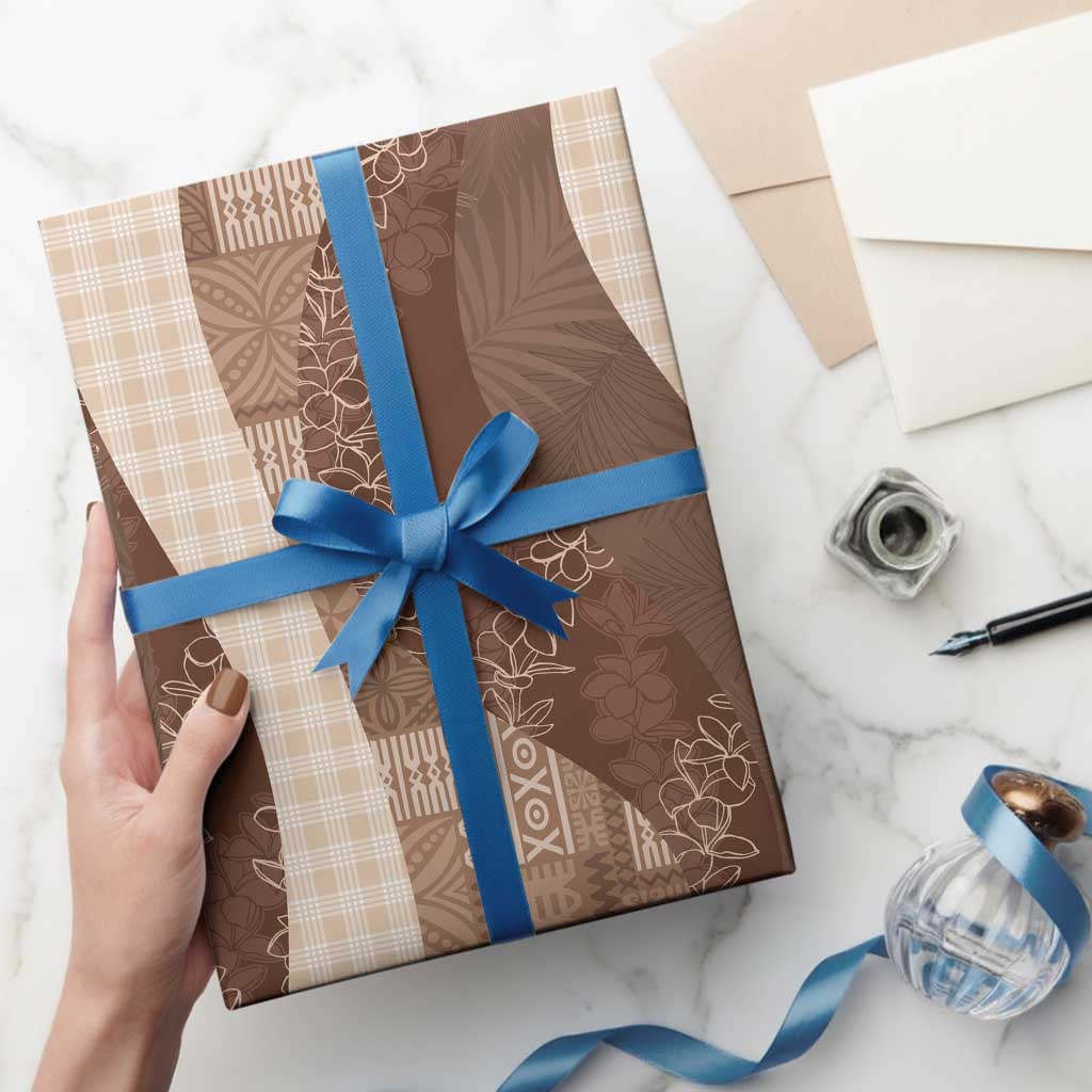 Polynesian Tribal Pattern Patchwork Picturesque Wrapping Paper Mocha LT7 - Polynesian Pride