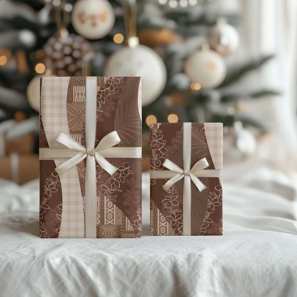 Polynesian Tribal Pattern Patchwork Picturesque Wrapping Paper Mocha LT7 - Polynesian Pride