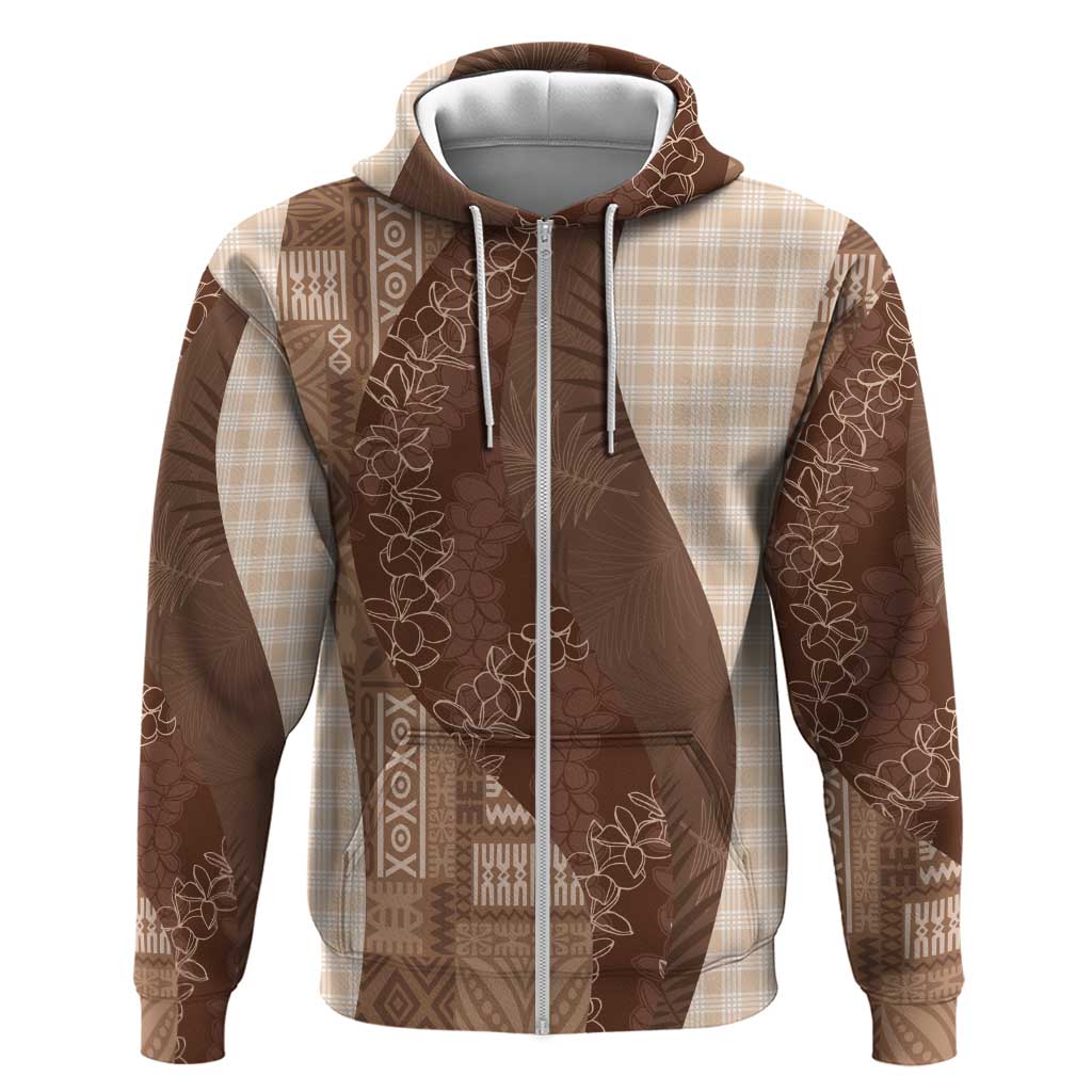Polynesian Tribal Pattern Patchwork Picturesque Zip Hoodie Mocha LT7 Zip Hoodie Mocha - Polynesian Pride