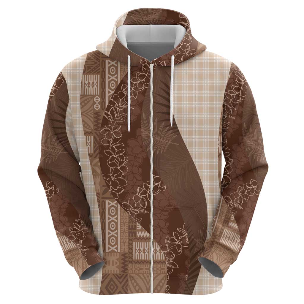 Polynesian Tribal Pattern Patchwork Picturesque Zip Hoodie Mocha LT7 - Polynesian Pride