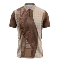 Polynesian Tribal Pattern Patchwork Picturesque Zipper Polo Shirt Mocha LT7 Mocha - Polynesian Pride