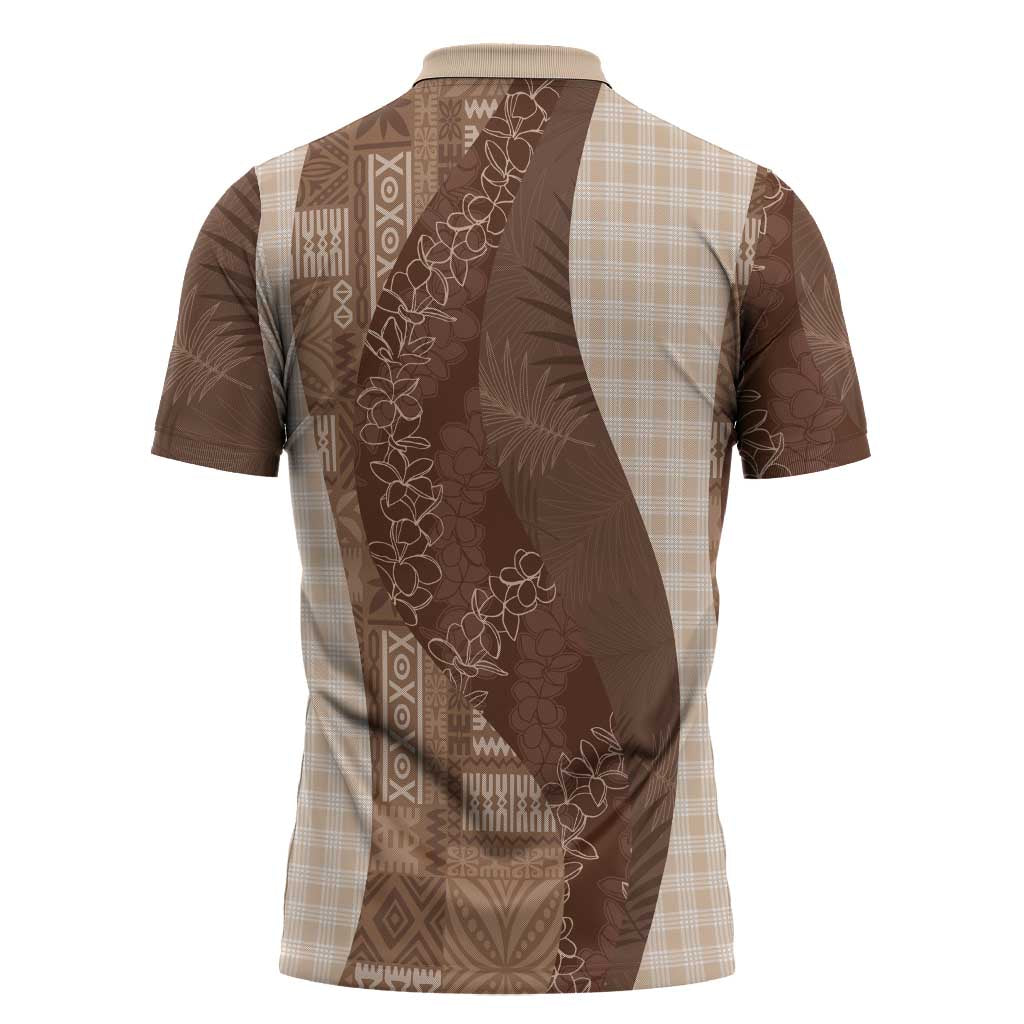 Polynesian Tribal Pattern Patchwork Picturesque Zipper Polo Shirt Mocha LT7 - Polynesian Pride