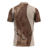 Polynesian Tribal Pattern Patchwork Picturesque Zipper Polo Shirt Mocha LT7 - Polynesian Pride