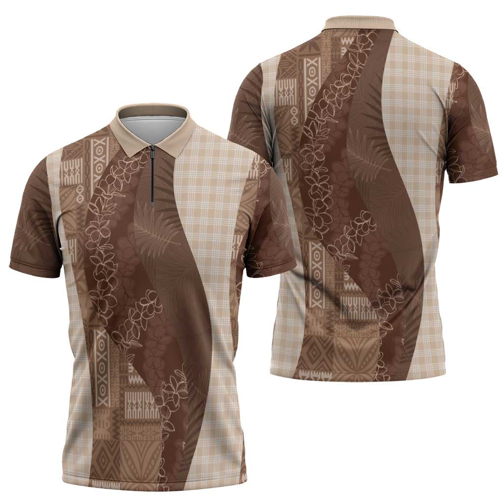 Polynesian Tribal Pattern Patchwork Picturesque Zipper Polo Shirt Mocha LT7 - Polynesian Pride