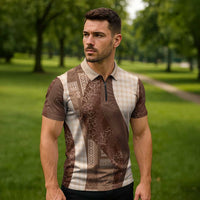 Polynesian Tribal Pattern Patchwork Picturesque Zipper Polo Shirt Mocha LT7 - Polynesian Pride