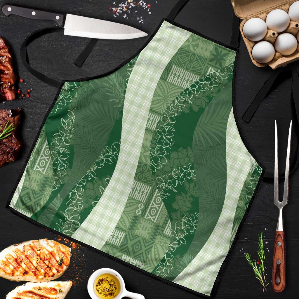 Polynesian Tribal Pattern Patchwork Picturesque Apron Sage Green