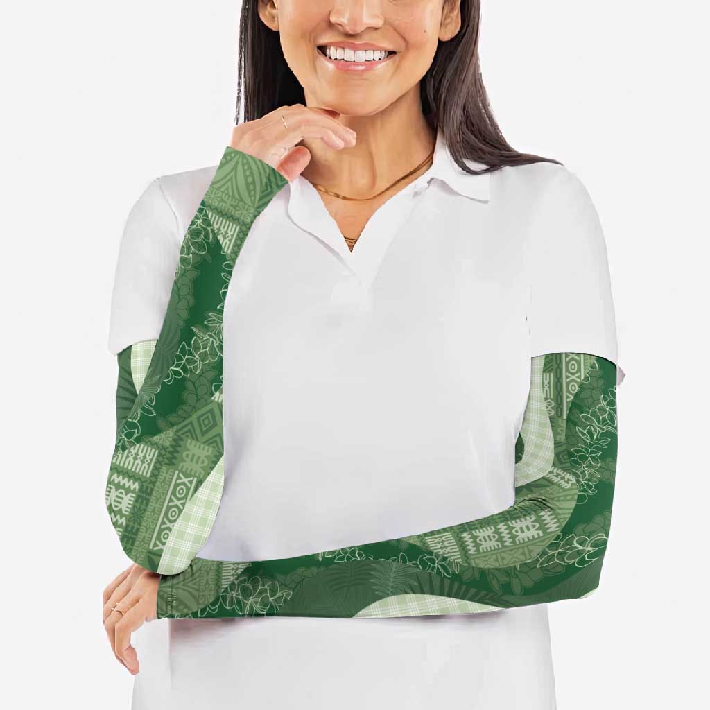 Polynesian Tribal Pattern Patchwork Picturesque Arm Sleeves Sage Green LT7 - Polynesian Pride