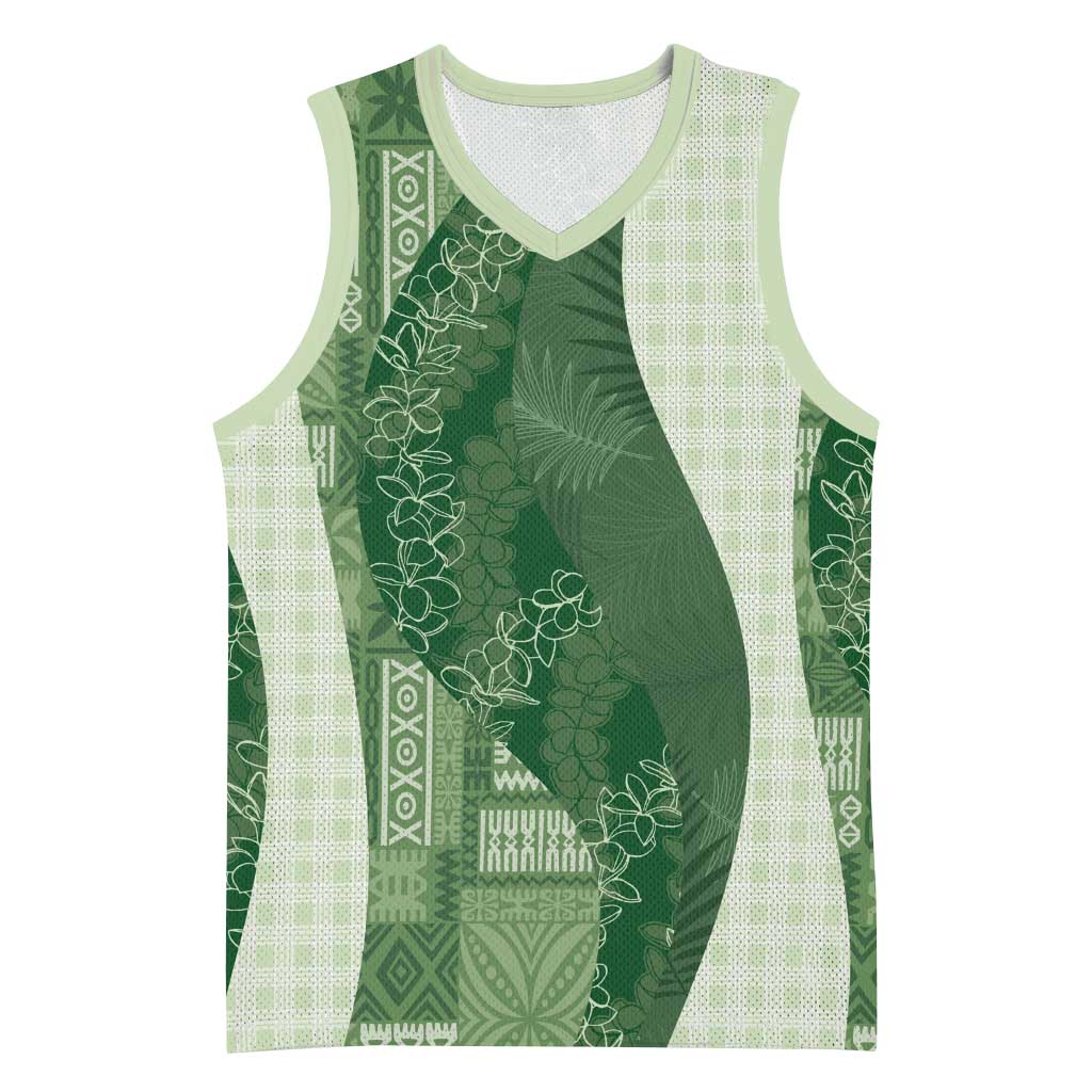 Polynesian Tribal Pattern Patchwork Picturesque Basketball Jersey Sage Green LT7 Unisex Sage Green - Polynesian Pride