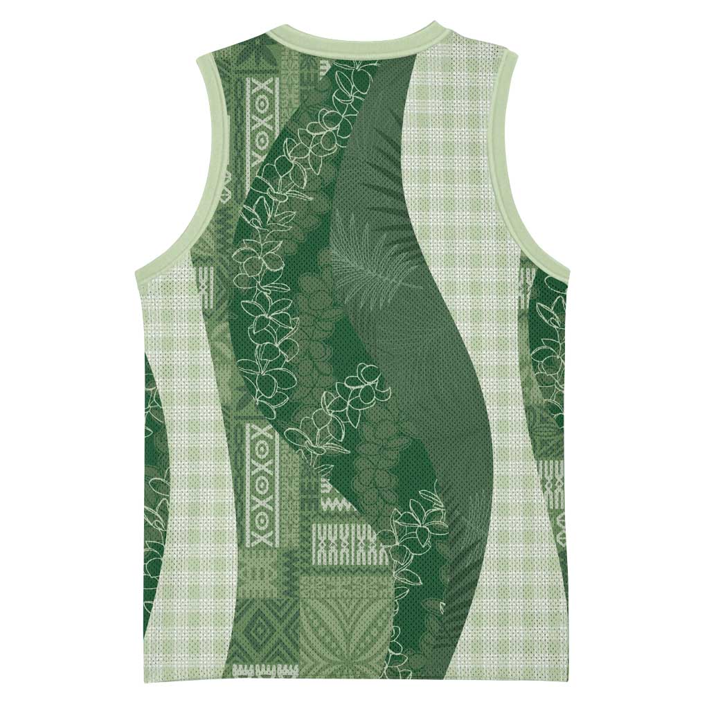 Polynesian Tribal Pattern Patchwork Picturesque Basketball Jersey Sage Green LT7 - Polynesian Pride