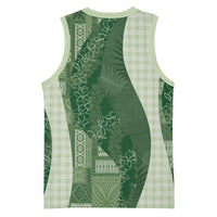 Polynesian Tribal Pattern Patchwork Picturesque Basketball Jersey Sage Green LT7 - Polynesian Pride