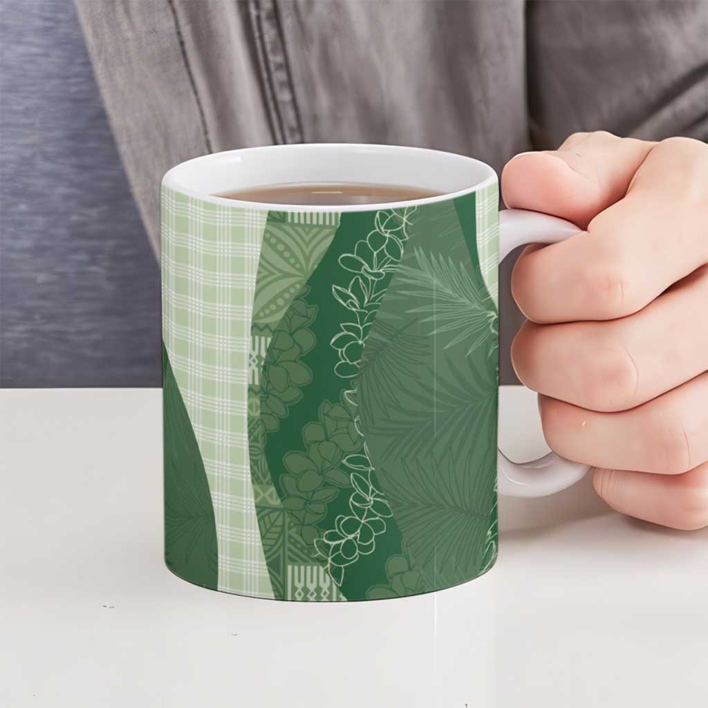 Polynesian Tribal Pattern Patchwork Picturesque Ceramic Mug Sage Green LT7 - Polynesian Pride