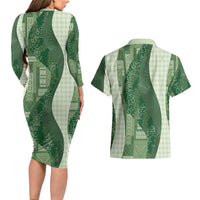 Polynesian Tribal Pattern Patchwork Picturesque Couples Matching Long Sleeve Bodycon Dress and Hawaiian Shirt Sage Green LT7 - Polynesian Pride