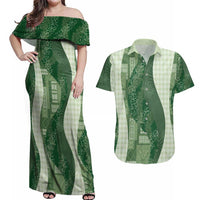 Polynesian Tribal Pattern Patchwork Picturesque Couples Matching Off Shoulder Maxi Dress and Hawaiian Shirt Sage Green LT7 Sage Green - Polynesian Pride