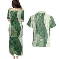 Polynesian Tribal Pattern Patchwork Picturesque Couples Matching Puletasi and Hawaiian Shirt Sage Green LT7 - Polynesian Pride