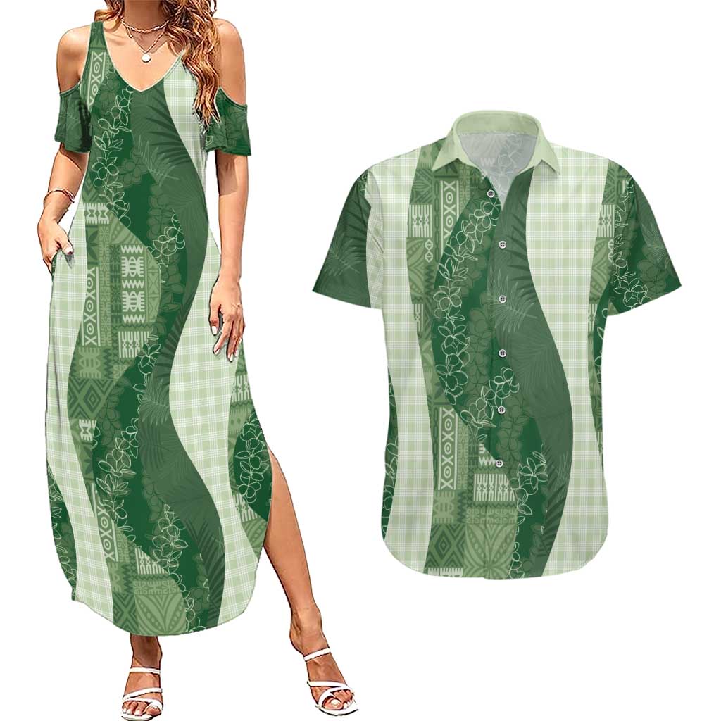 Polynesian Tribal Pattern Patchwork Picturesque Couples Matching Summer Maxi Dress and Hawaiian Shirt Sage Green LT7 Sage Green - Polynesian Pride