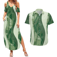 Polynesian Tribal Pattern Patchwork Picturesque Couples Matching Summer Maxi Dress and Hawaiian Shirt Sage Green LT7 Sage Green - Polynesian Pride