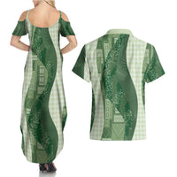 Polynesian Tribal Pattern Patchwork Picturesque Couples Matching Summer Maxi Dress and Hawaiian Shirt Sage Green LT7 - Polynesian Pride