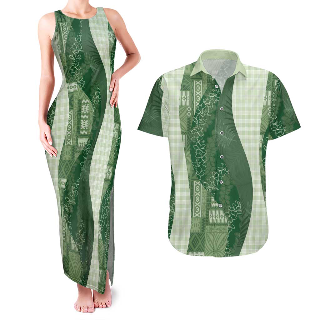 Polynesian Tribal Pattern Patchwork Picturesque Couples Matching Tank Maxi Dress and Hawaiian Shirt Sage Green LT7 Sage Green - Polynesian Pride