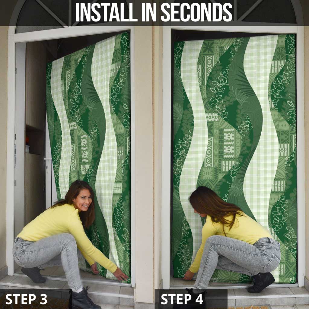 Polynesian Tribal Pattern Patchwork Picturesque Door Cover Sage Green