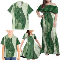 Polynesian Tribal Pattern Patchwork Picturesque Family Matching Off Shoulder Maxi Dress and Hawaiian Shirt Sage Green LT7 - Polynesian Pride