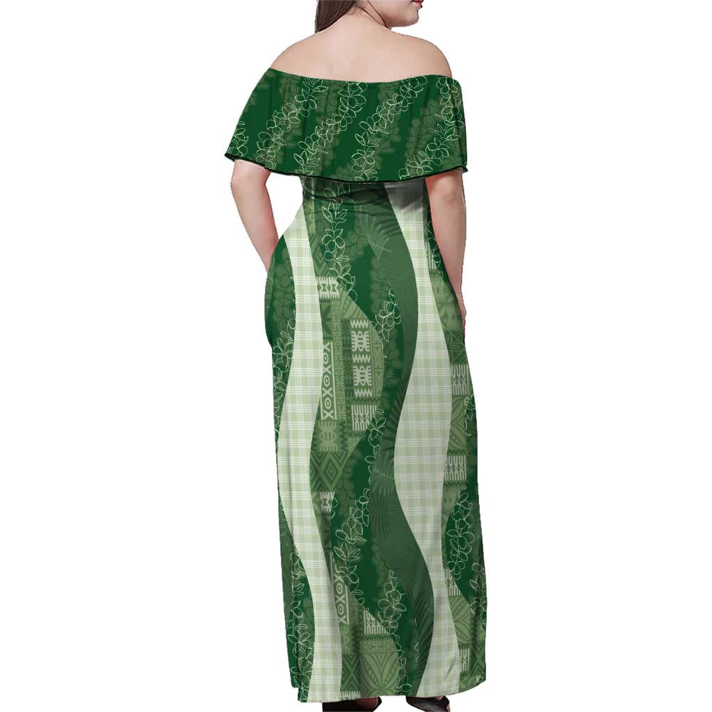 Polynesian Tribal Pattern Patchwork Picturesque Family Matching Off Shoulder Maxi Dress and Hawaiian Shirt Sage Green LT7 - Polynesian Pride